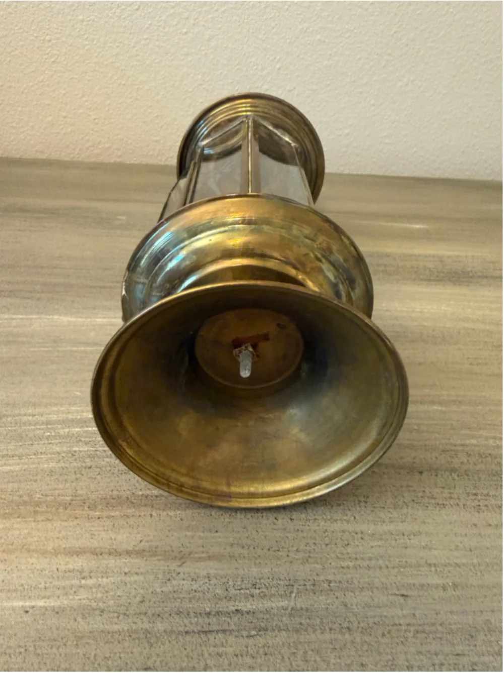 Vintage Brass French Wedding Procession Lantern Etched Starburst Glass Candle